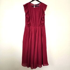ZARA XL RED PLEADED MIDI DRESS